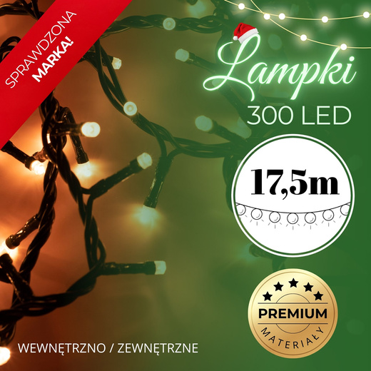 Lampki choinkowe 300 led biały ciepły + biały zimny flash 15m oświetlenie świąteczne IP44