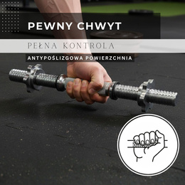 Gryf krótki 36 cm do hantli z zaciskami śr. 28 mm gwintowany, stal chromowana