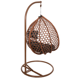 Kokon ogrodowy rattanowy z poduszkami fotel wiszący bujak huśtawka na metalowym stelażu brązowa