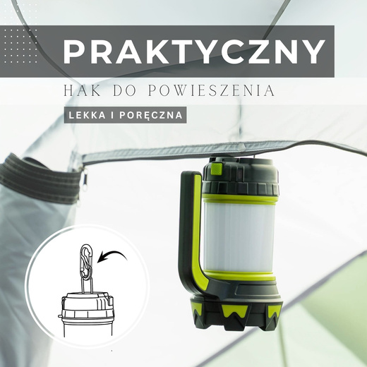 Latarka wielofunkcyjna, turystyczna, biwakowa LED 6 trybów świecienia, z funkcją powerbank