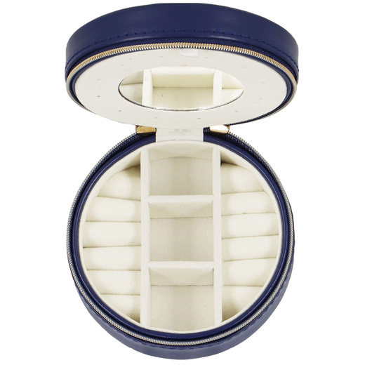 Szkatułka na biżuterię okrągła 11x5 cm jasnoróżowy organizer z przegródkami ekoskóra