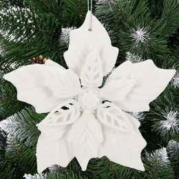 Zawieszka choinkowa 12 cm gwiazda betlejemska świąteczna ozdoba biały brokat