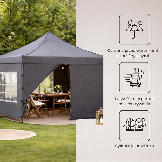 Namiot handlowy 3x3 m ogrodowy pawilon targowy ekspresowy na imprezy, catering ciemnoszary