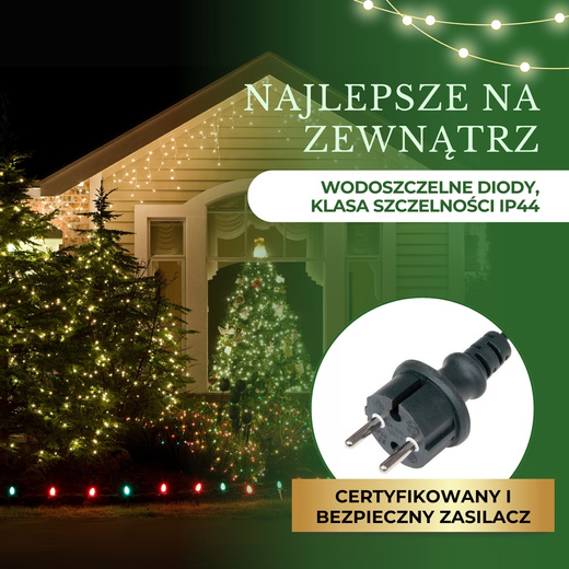 Lampki choinkowe 500 Led biały ciepły, flash biały zimny 41,5 m oświetlenie świąteczne IP44