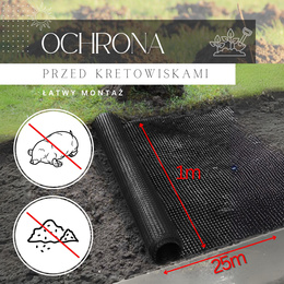 Siatka na krety 1 m x 25 m + kołki 50 szt. zabezpieczenie przeciw kretom, nornicom 30g/m2