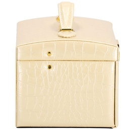Szkatułka na biżuterię ekoskóra 17,5x14x12,5 cm ecru organizer z przegródkami