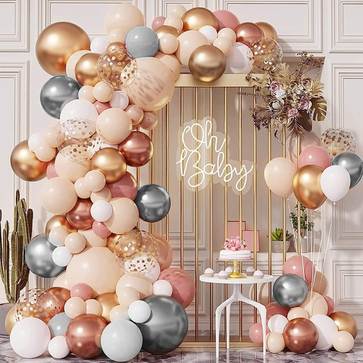 Balony urodzinowe 50 szt. zestaw dekoracje białe, szare, różowe, z konfetti
