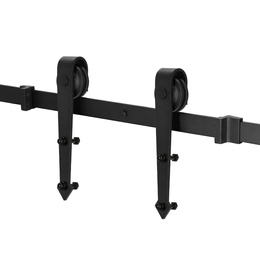 System do drzwi przesuwnych 200 cm prowadnica do 100 kg, barn door z ozdobnymi okuciami stal czarny