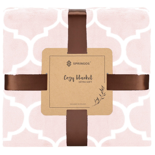 Narzuta na łóżko, pled 200x220 cm koc na kanapę różowy marokańska koniczyna