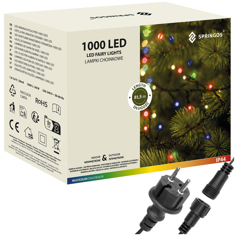 Lampki choinkowe 1000 Led multikolor 81,5 m oświetlenie świąteczne IP44