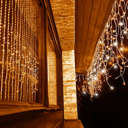 Kurtyna świetlna 300 led girlanda, lampki wewnętrzno-zewnętrzne sople ciepły biały z zimnym białym flash