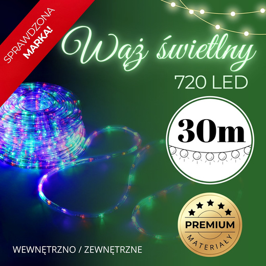 Wąż świetlny 720 Led multikolor 30m z programatorem IP44