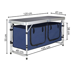 Stolik turystyczny, kempingowy 120x47x55 cm z organizerem, składany stół piknikowy, ogrodowy