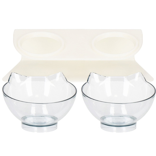 Podwójna miska dla psa i kota z podstawką antypoślizgowa przeźroczyste