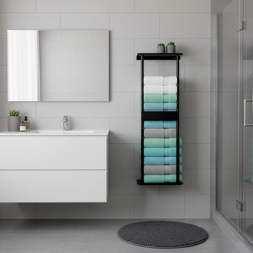 Wieszak łazienkowy, ścienna półka na ręczniki, pionowa, czarna