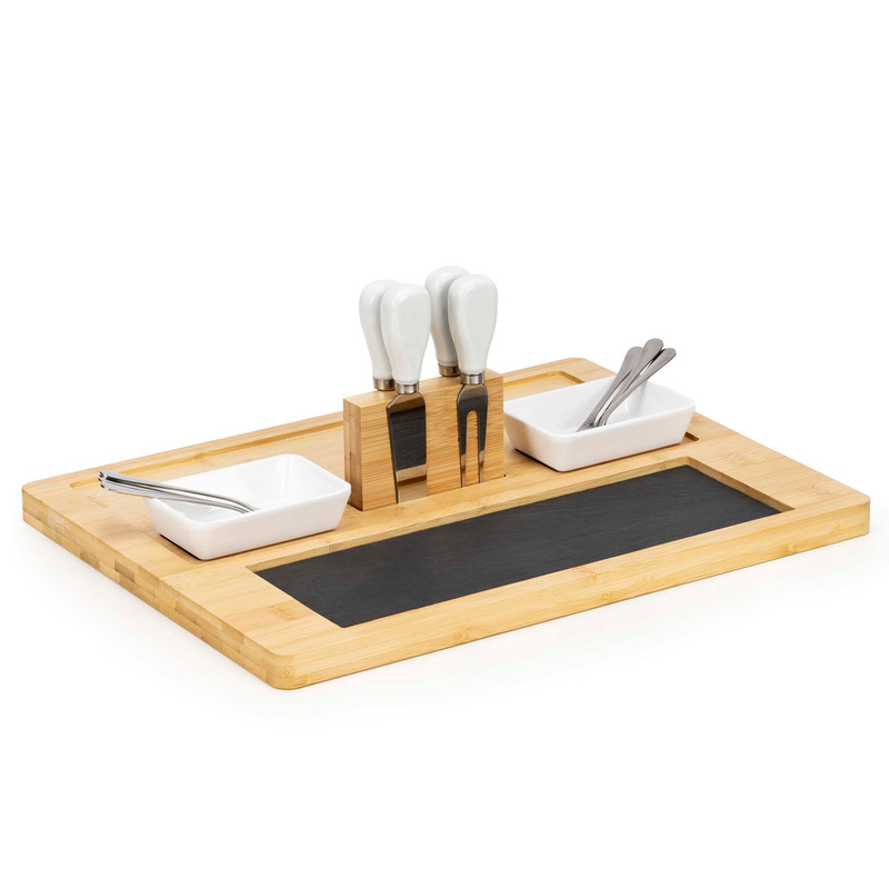 Deska bambusowa 40x30 cm zestaw 14el. patera, taca do serwowania sera, przekąsek