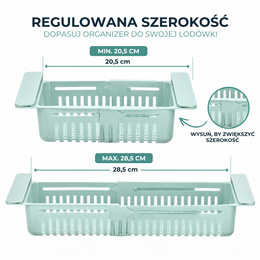 Organizer do lodówki pod półkę rozsuwany 20,5–28,5 cm, wysuwana szuflada miętowa