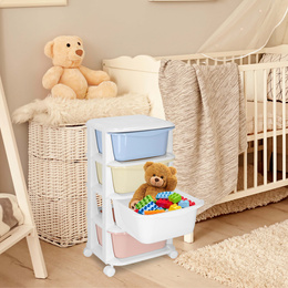 Regał na zabawki z 4 szufladami, pojemnik na kółkach, mobilny orgaznizer pastelowy