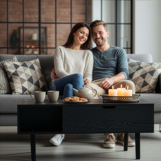 Stolik kawowy z podnoszonym blatem i schowkiem, ława do salonu 100x50x43 cm czarny