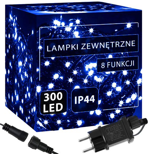 Lampki choinkowe 300 led niebieski 15m oświetlenie świąteczne IP44