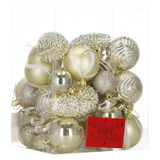Bombki choinkowe 40 szt. ozdoby kule, lizaki, szyszki, laski cukrowe nietłukące złote