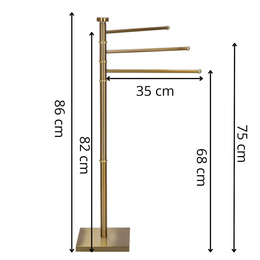 Wieszak na ręczniki uchwyt ręcznikowy na 3-ramienny, stojak łazienkowy 86 cm złoty