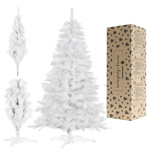 Choinka sztuczna jodła 220 cm nowoczesna drzewko świąteczne ze stojakiem, białe