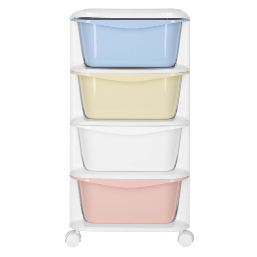 Regał na zabawki z 4 szufladami, pojemnik na kółkach, mobilny orgaznizer pastelowy