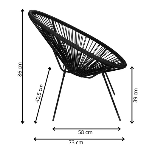 Owalne krzesło ogrodowe, wys. 86 cm rattanowy fotel ażurowy czarne