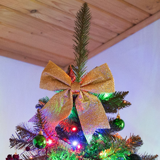 Kokardka świąteczna na choinkę 22 cm brokatowa zawieszka choinkowa złota