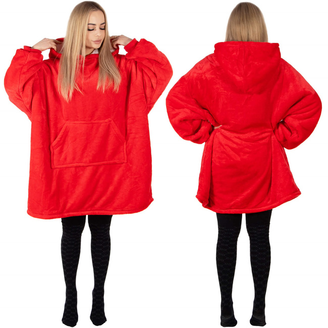 Kocobluza damska męska oversize koc bluza 2w1 z kapturem XXL ciepła czerwone