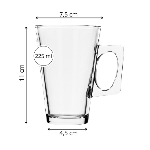 Szklanki do kawy latte mrożonej deserów 255 ml wysokie z uchem komplet 6 szt.