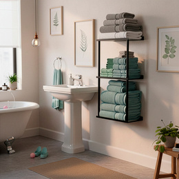 Wieszak łazienkowy na ręczniki, ścienny trzypoziomowy, czarny