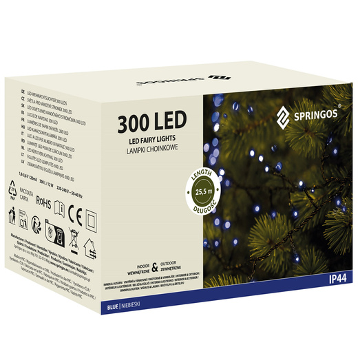Lampki choinkowe 300 Led niebieski 25,5 m oświetlenie świąteczne IP44