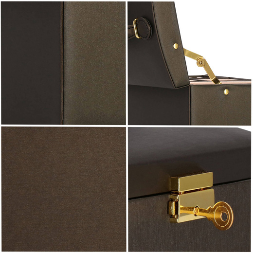 Szkatułka na biżuterię ekoskóra 17,5x14x12,5 cm brązowy organizer z przegródkami