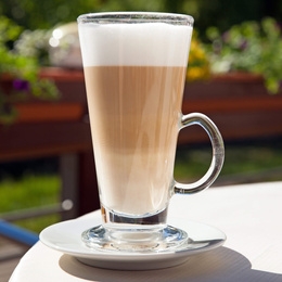 Szklanki do kawy latte, deserów z uchem 280 ml i łyżeczki długie, stal nierdzewna komplet 6 szt. 