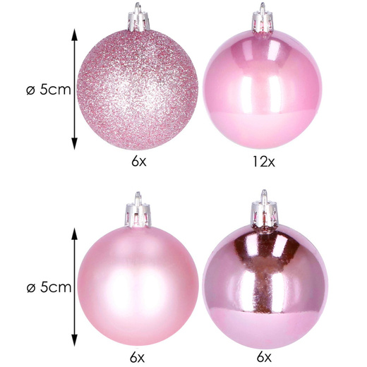 Bańki choinkowe 30 szt. bombki świąteczne zestaw różowy