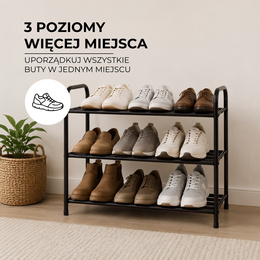 Szafka na buty 3 poziomy stalowa z półkami na obuwie regał 66 x 28 x 53 cm stojak czarny