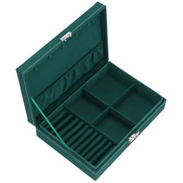 Szkatułka na biżuterię 28x19,5x7 cm zielony welurowy organizer z przegródkami