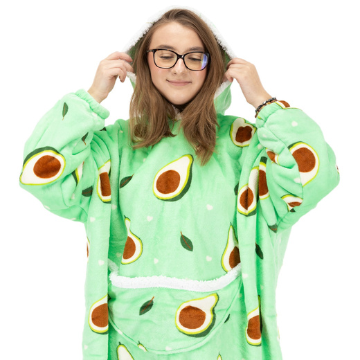 Kocobluza damska oversize koc bluza 2w1 z kapturem ciepła szlafrok futrzak zielony