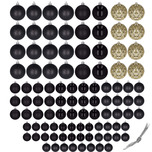 Bombki choinkowe 100 szt. ozdoby świąteczne zestaw mix rozmiarów czarne