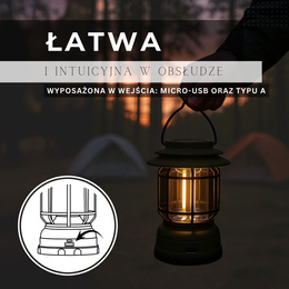 Lampa turystyczna, kempingowa LED solarna, z funkcją powerbank