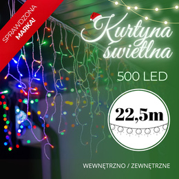 Kurtyna świetlna 500 led girlanda, lampki wewnętrzno-zewnętrzne sople multikolor z zimnym białym flash