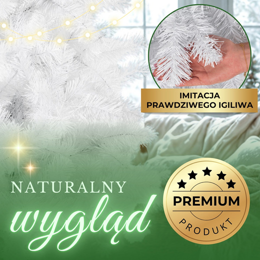 Choinka sztuczna jodła 220 cm nowoczesna drzewko świąteczne ze stojakiem, białe