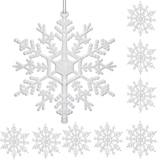 Zawieszka na choinkę śnieżynki 3 szt. ozdoba świąteczna 12 cm biały brokat