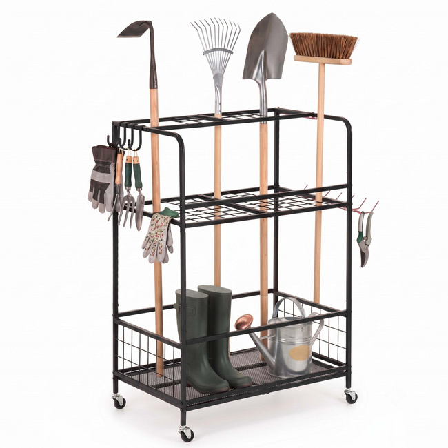 Wózek na narzędzia ogrodowe 96 cm mobilny organizer, 3-poziomy, stojak na sprzęt ogrodniczy