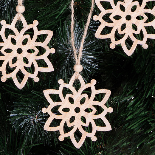 Ozdoba choinkowa 7cm drewniana, świąteczna zawieszka kwiaty zestaw 6 szt.