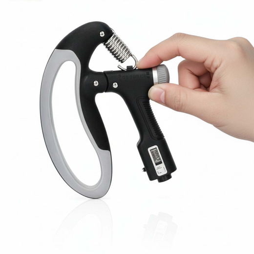 Ściskacz do rąk z regulacją oporu 10-100 kg licznik ruchu, do ćwiczeń dłoni, rehabilitacji szaro-czarny