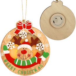 Zawieszka choinkowa renifer świecąca ozdoba świąteczna drewniana na baterię