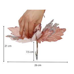 Gwiazda betlejemska, sztuczny kwiat na klipsie poinsecja różowa srebrne cekiny